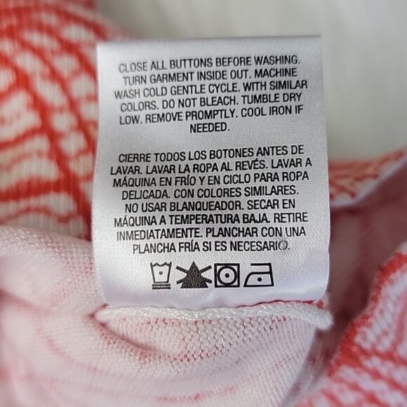 COVINGTON Orange White Abstract Button Crewneck Office Casual Cardigan Sweater L - Picture 6 of 9